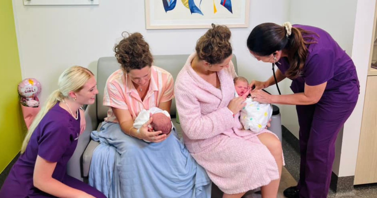 In Australia, twins got pregnant at the same time and gave birth to babies on the same day.  PHOTO