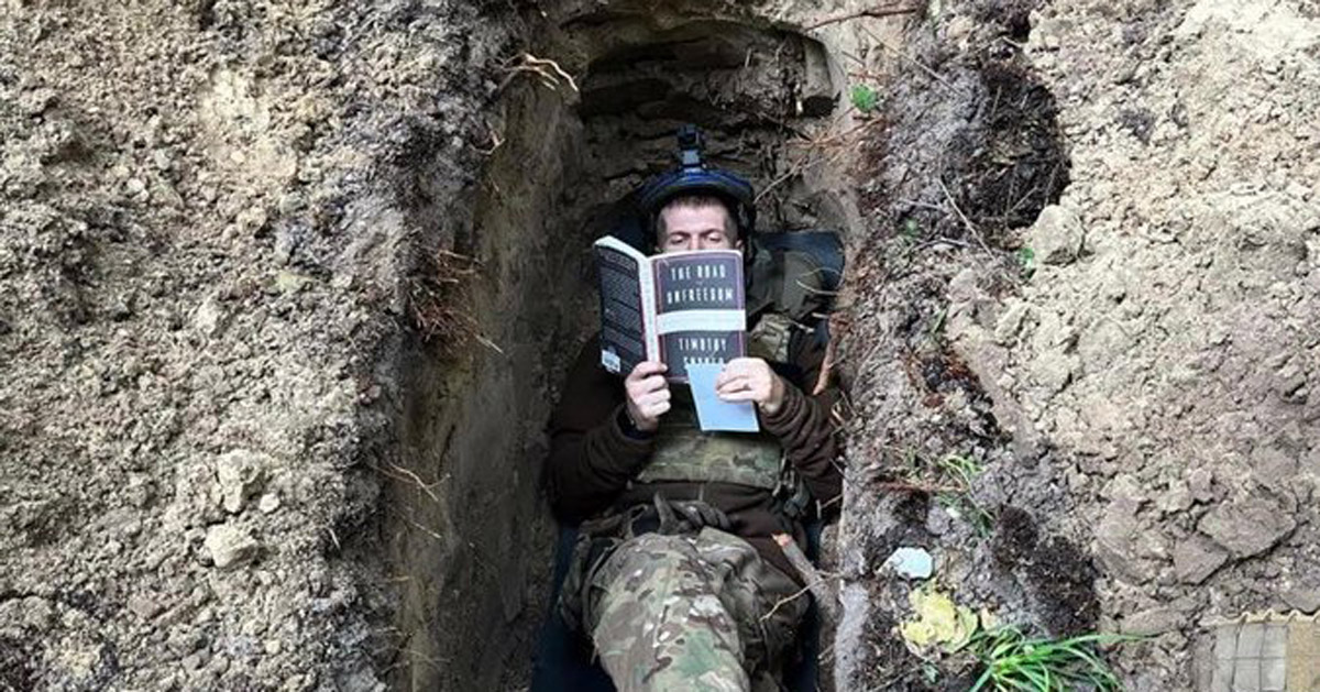 Historian Timothy Snyder met with a Ukrainian soldier who read his book in the trenches.  PHOTO