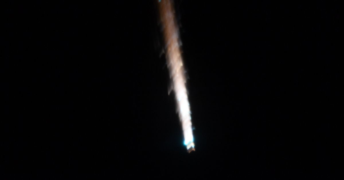An astronaut photographed a burning Russian spacecraft.  PHOTO