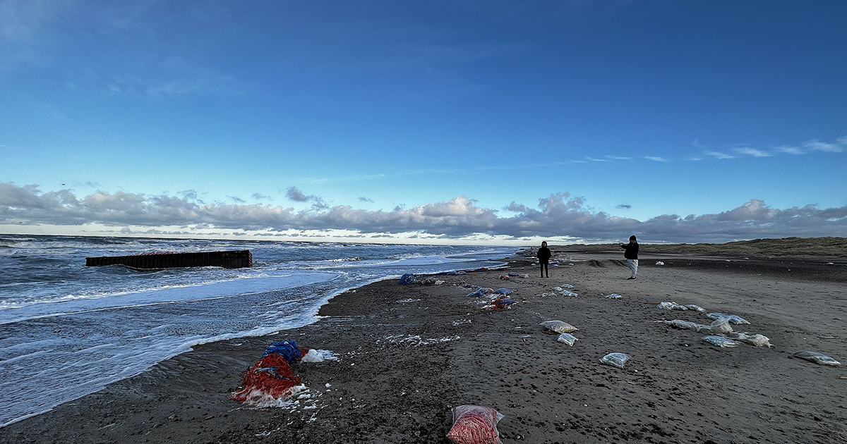 Thousands of pairs of shoes washed up on the coast of the North Sea in Denmark due to a storm